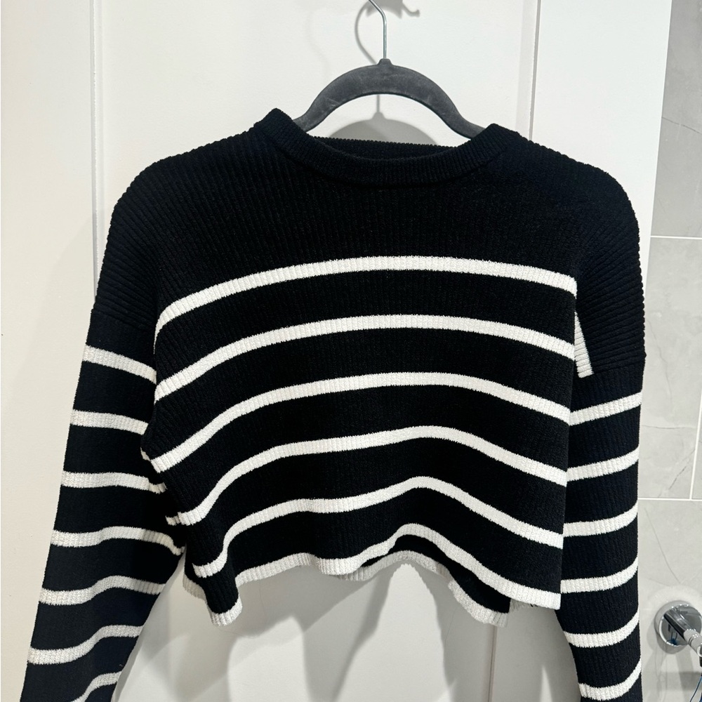 Black and White Striped Cropped Sweater